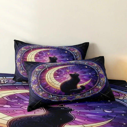 Crescent Moon Black Cat Duvet Cover Set Witchy Bedding Set for Wiccan, Pagan-MoonChildWorld
