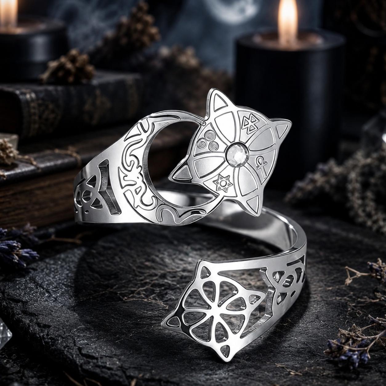 Crescent Moon Celtic Knot Ring – Adjustable Wiccan Pagan Protection Ring-MoonChildWorld