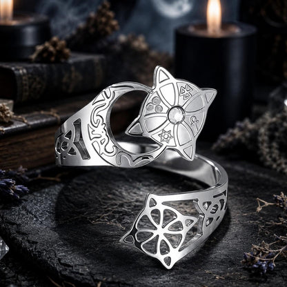 Crescent Moon Celtic Knot Ring – Adjustable Wiccan Pagan Protection Ring-MoonChildWorld