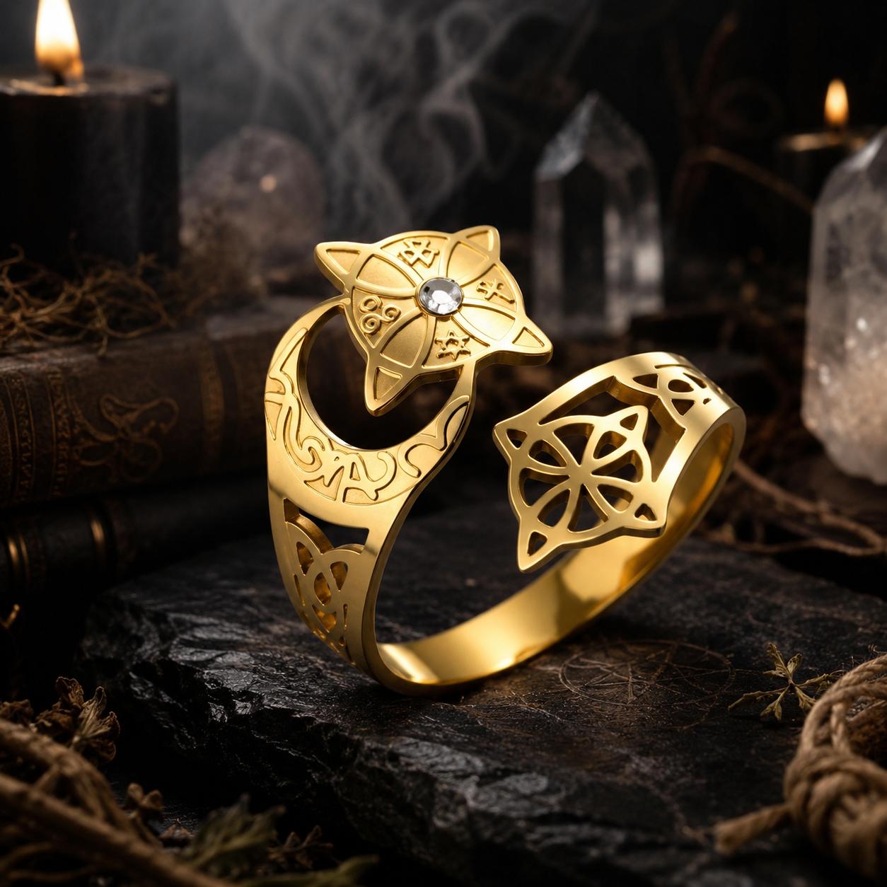 Crescent Moon Celtic Knot Ring – Adjustable Wiccan Pagan Protection Ring-MoonChildWorld