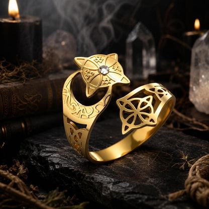 Crescent Moon Celtic Knot Ring – Adjustable Wiccan Pagan Protection Ring-MoonChildWorld