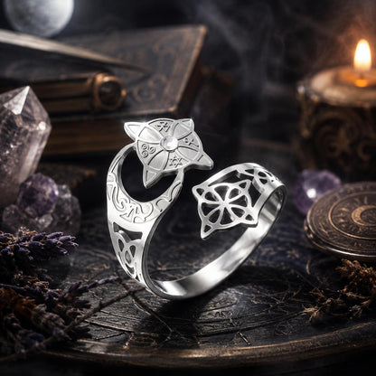 Crescent Moon Celtic Knot Ring – Adjustable Wiccan Pagan Protection Ring-MoonChildWorld