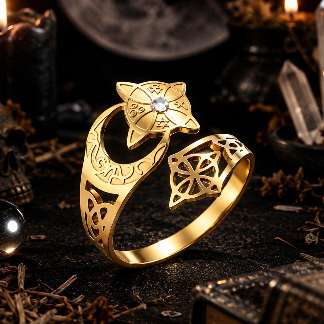 Crescent Moon Celtic Knot Ring – Adjustable Wiccan Pagan Protection Ring-MoonChildWorld