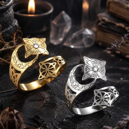 Crescent Moon Celtic Knot Ring – Adjustable Wiccan Pagan Protection Ring-MoonChildWorld