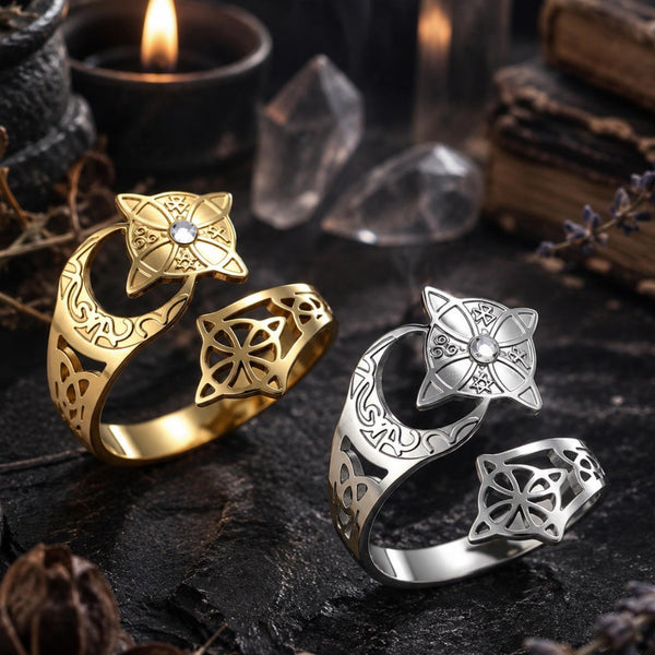 Crescent Moon Celtic Knot Ring – Adjustable Wiccan Pagan Protection Ring-MoonChildWorld
