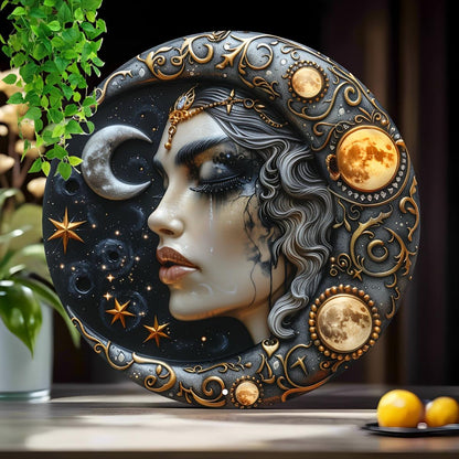 Crescent Moon Goddess Metal Sign Celestial Home Decor-MoonChildWorld