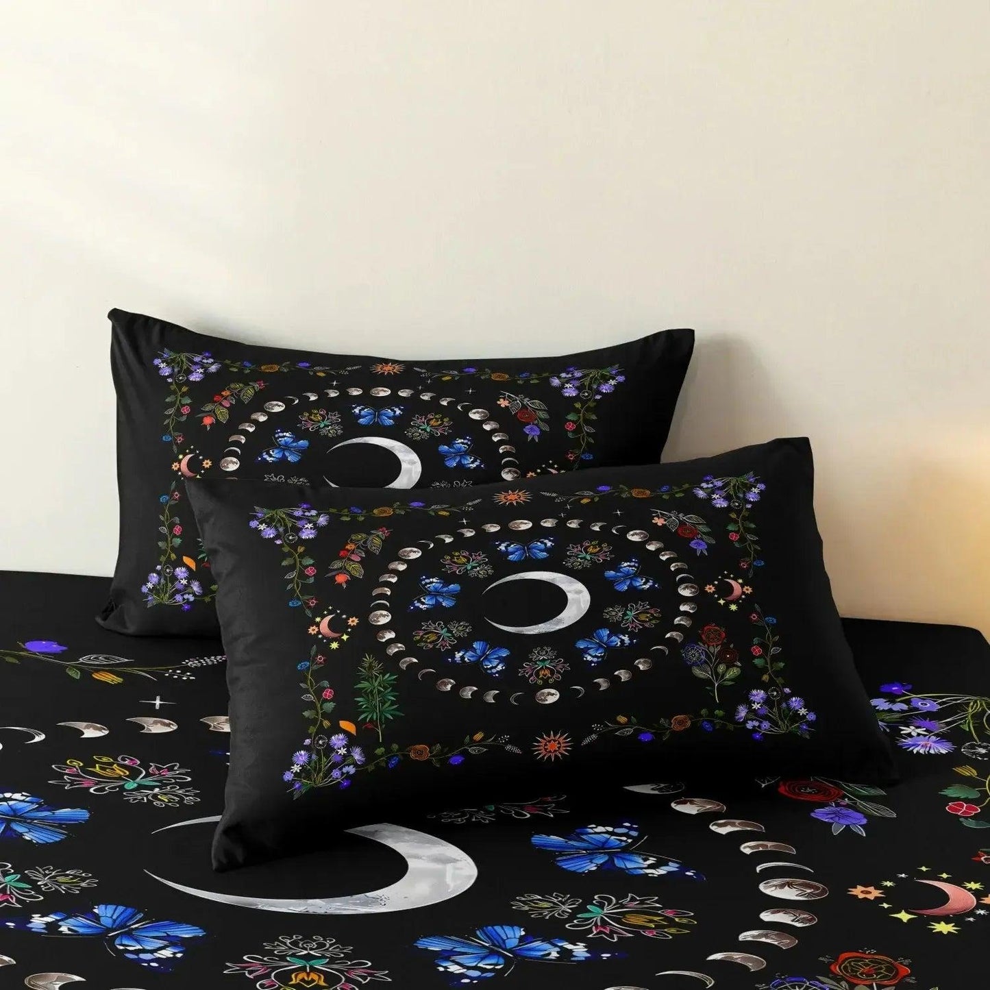 Crescent Moon & Moon Phases Duvet Cover Set Wiccan Bedding Set Pagan Home Decor-MoonChildWorld