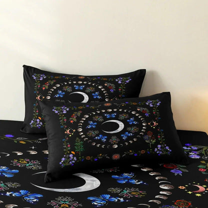 Crescent Moon & Moon Phases Duvet Cover Set Wiccan Bedding Set Pagan Home Decor-MoonChildWorld