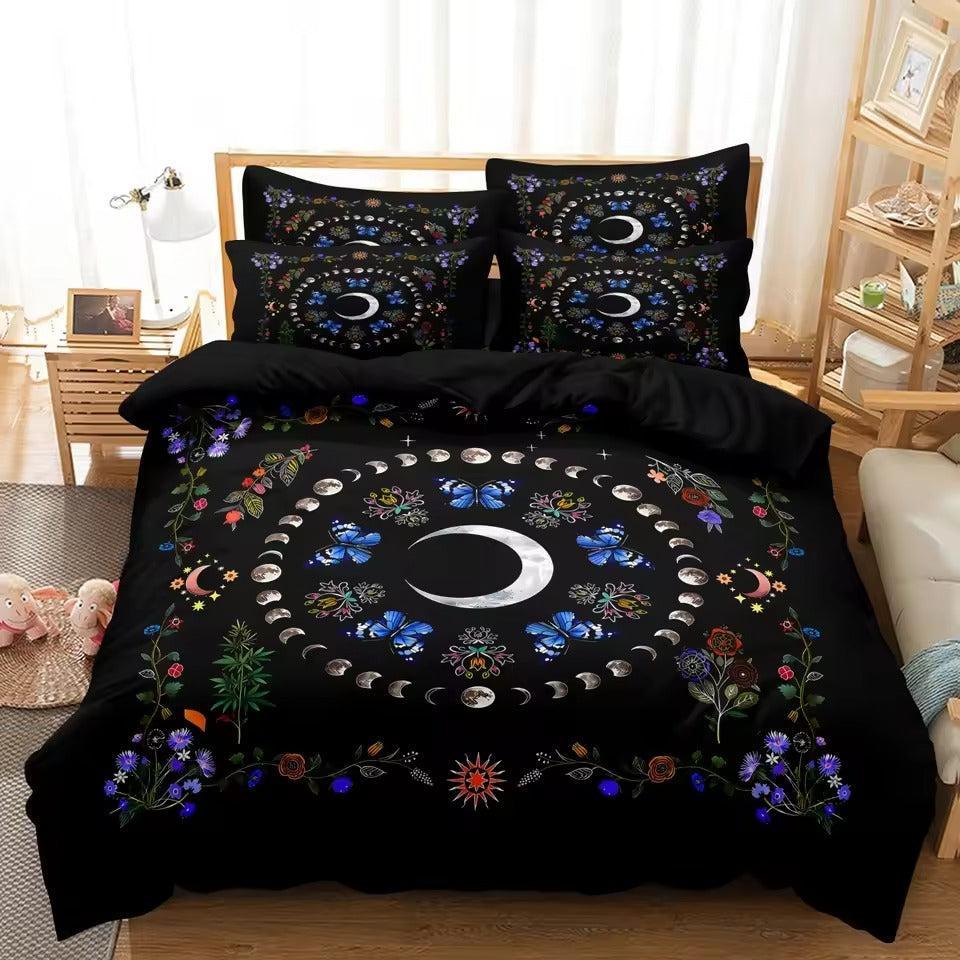 Crescent Moon & Moon Phases Duvet Cover Set Wiccan Bedding Set Pagan Home Decor-MoonChildWorld