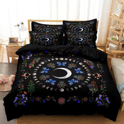 Crescent Moon & Moon Phases Duvet Cover Set Wiccan Bedding Set Pagan Home Decor-MoonChildWorld