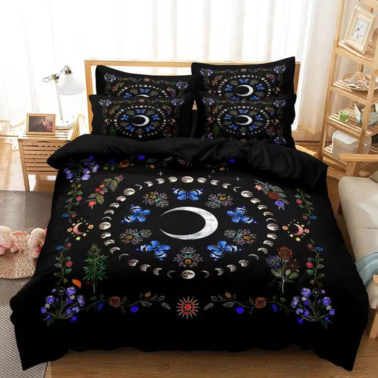 Crescent Moon & Moon Phases Duvet Cover Set Wiccan Bedding Set Pagan Home Decor-MoonChildWorld