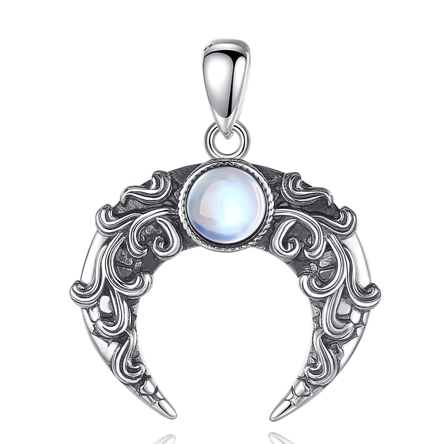 Exquisite 925 sterling silver Crescent Moon Necklace, 29.6*23.6mm, with a luminous moonstone center.