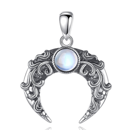 Exquisite 925 sterling silver Crescent Moon Necklace, 29.6*23.6mm, with a luminous moonstone center.