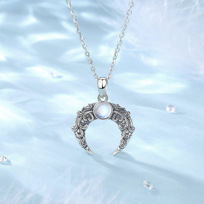 Exquisite 925 sterling silver Crescent Moon Necklace with a glowing center stone and delicate chain.