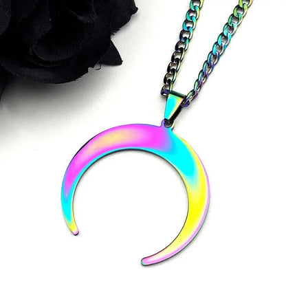 Crescent Moon Rainbow Color Witchy Necklace Gothic Jewelry-MoonChildWorld