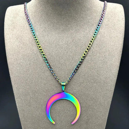 Crescent Moon Rainbow Color Witchy Necklace Gothic Jewelry-MoonChildWorld