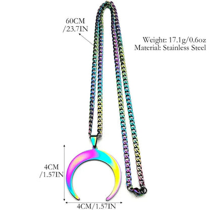 Crescent Moon Rainbow Color Witchy Necklace Gothic Jewelry-MoonChildWorld