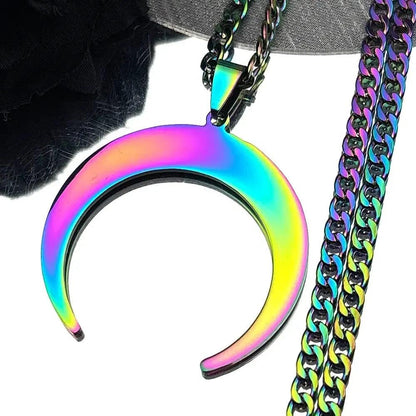 Crescent Moon Rainbow Color Witchy Necklace Gothic Jewelry-MoonChildWorld
