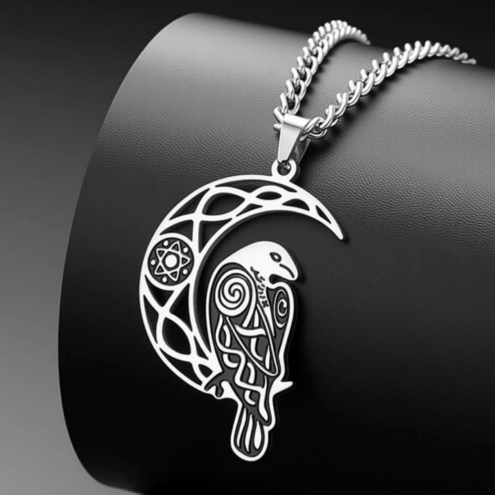 Crescent Moon Raven Necklace – back view