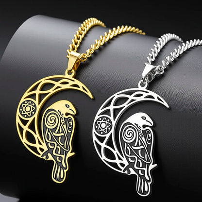 Crescent Moon Raven Necklace – front view