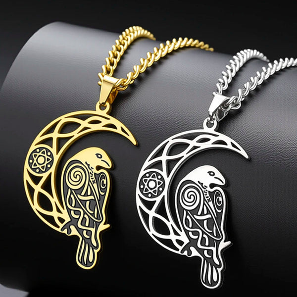 Crescent Moon Raven Necklace – front view