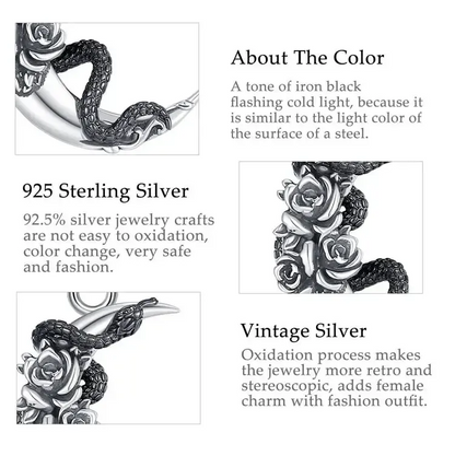 Crescent Moon Snake Rose Necklace, 925 Sterling Silver, product view 4 of 5