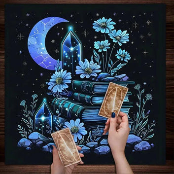 Crescent Moon Stars Crystals & Book Witch Altar Cloth - Witchcraft Tarot Tablecloth for Reading Divination Wicca Home Decor-MoonChildWorld