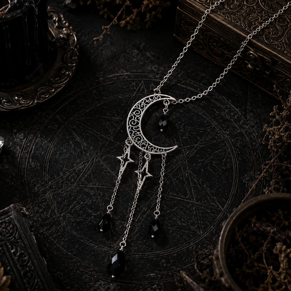 Crescent Moon Tassel Necklace Witchy Jewelry-MoonChildWorld