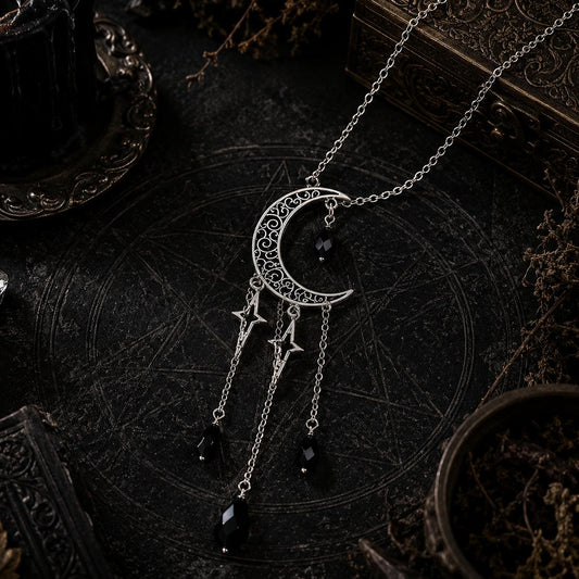 Crescent Moon Tassel Necklace Witchy Jewelry-MoonChildWorld