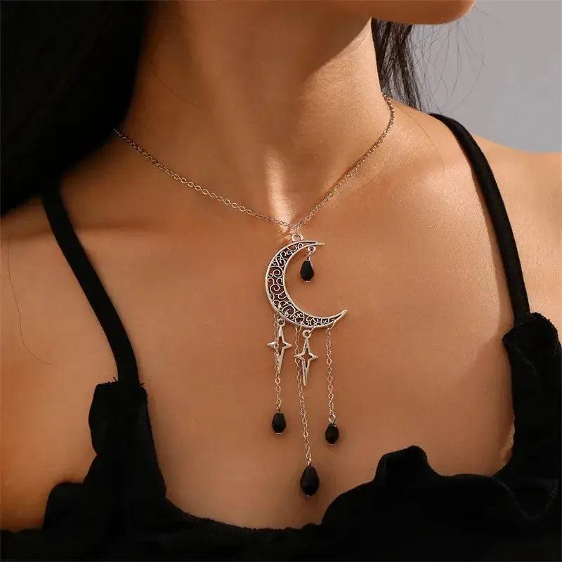 Crescent Moon Tassel Necklace Witchy Jewelry-MoonChildWorld