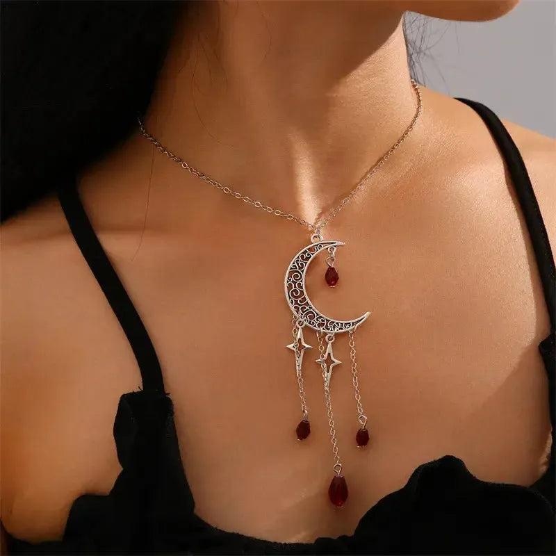 Crescent Moon Tassel Necklace Witchy Jewelry-MoonChildWorld