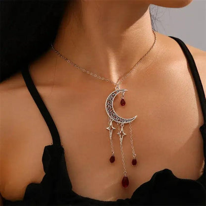Crescent Moon Tassel Necklace Witchy Jewelry-MoonChildWorld