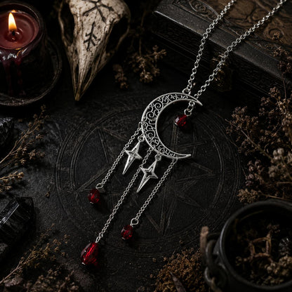Crescent Moon Tassel Necklace Witchy Jewelry-MoonChildWorld