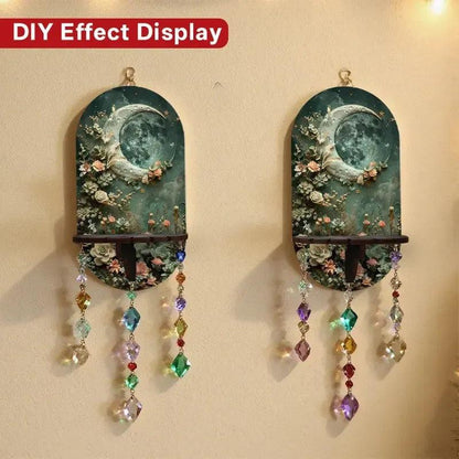 Crescent Moon Wall Shelf for Crystals & Candles – Wooden Mystical Floating Shelf Pagan Altar Decor-MoonChildWorld