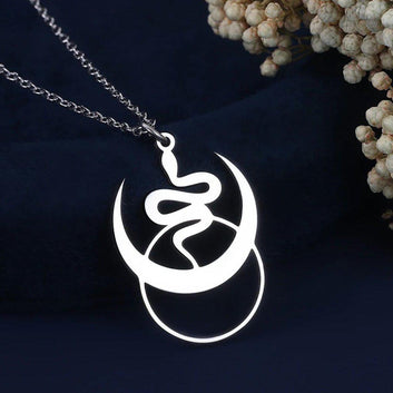 Crescent Moon and Snake Necklace Witchy Jewelry-MoonChildWorld