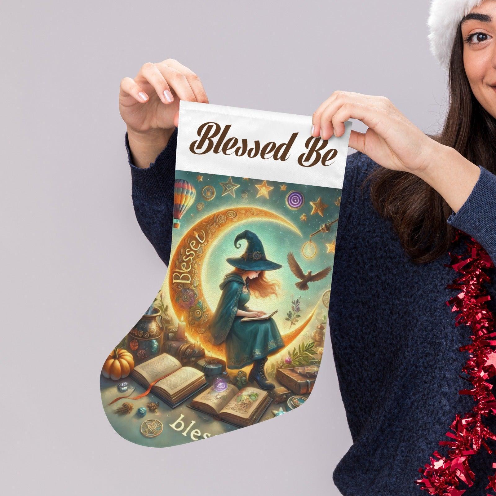 Crescent moon Witch Christmas Stocking for Yule Decorations-MoonChildWorld