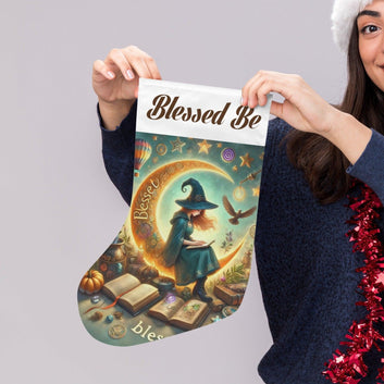 Crescent moon Witch Christmas Stocking for Yule Decorations-MoonChildWorld