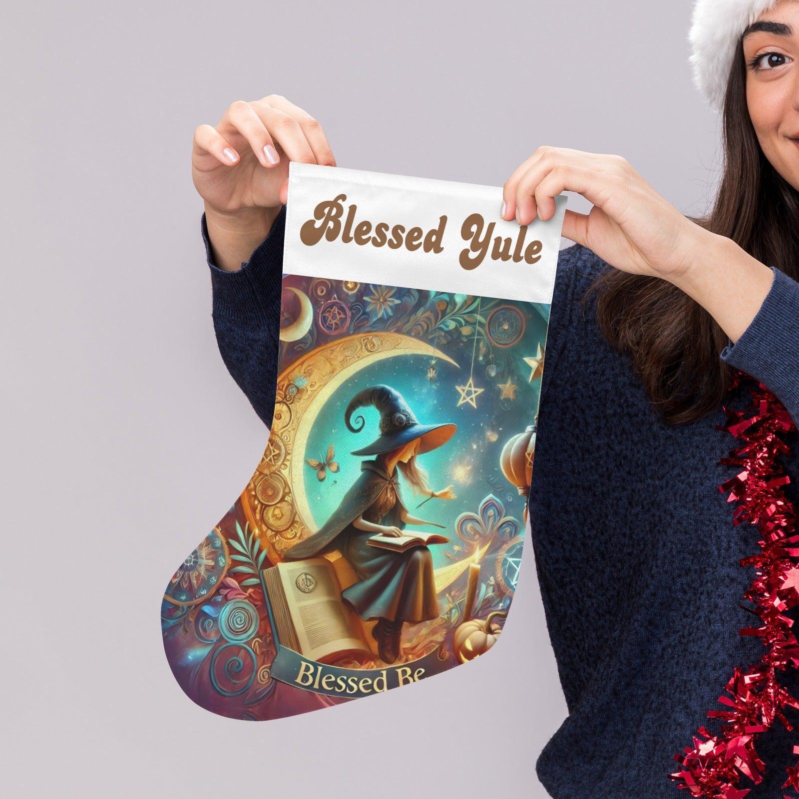 Crescent moon Witch Christmas Stocking for Yule Decorations-MoonChildWorld