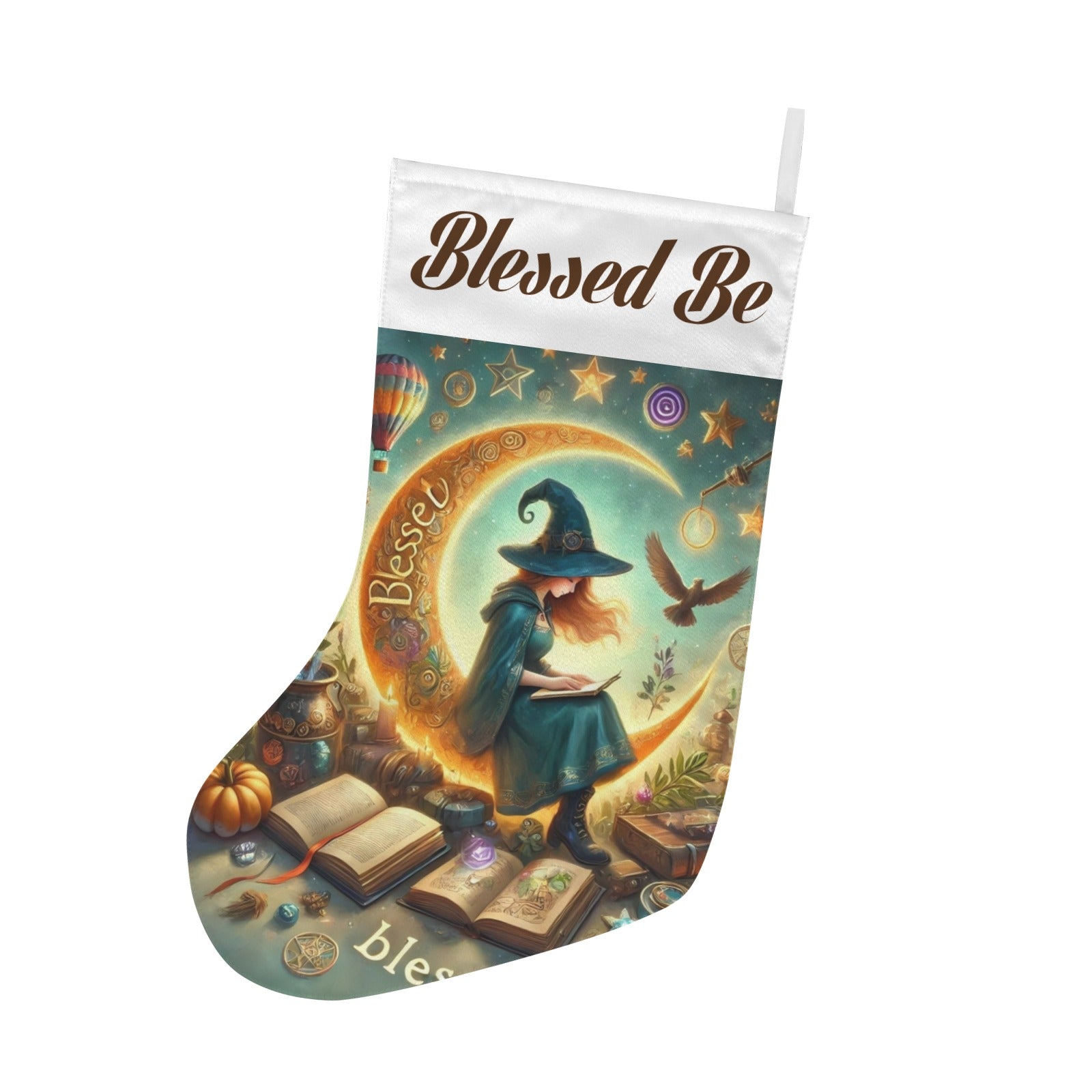 Crescent moon Witch Christmas Stocking for Yule Decorations-MoonChildWorld