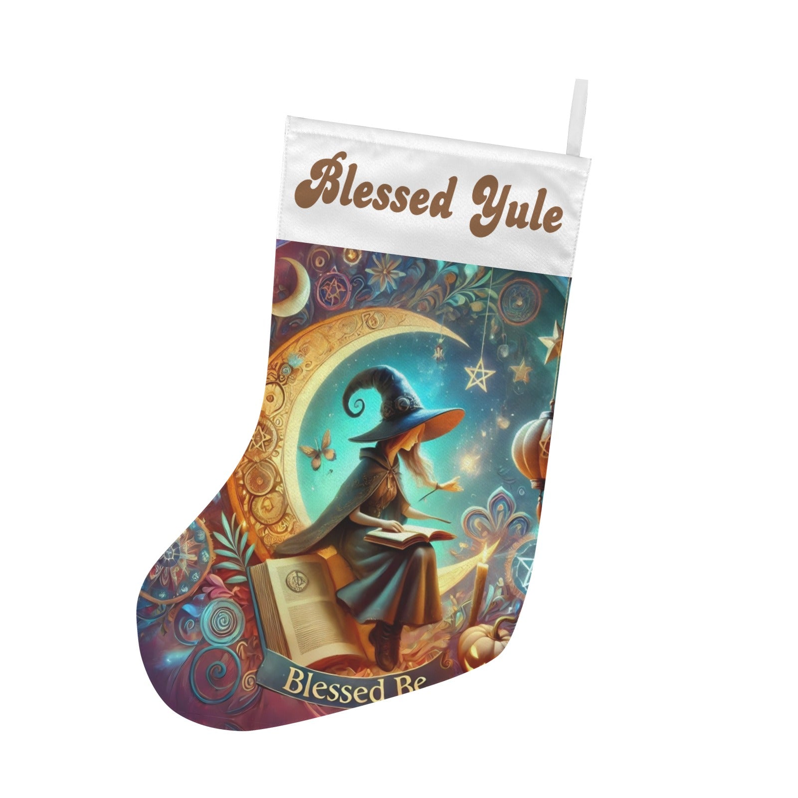 Crescent moon Witch Christmas Stocking for Yule Decorations-MoonChildWorld