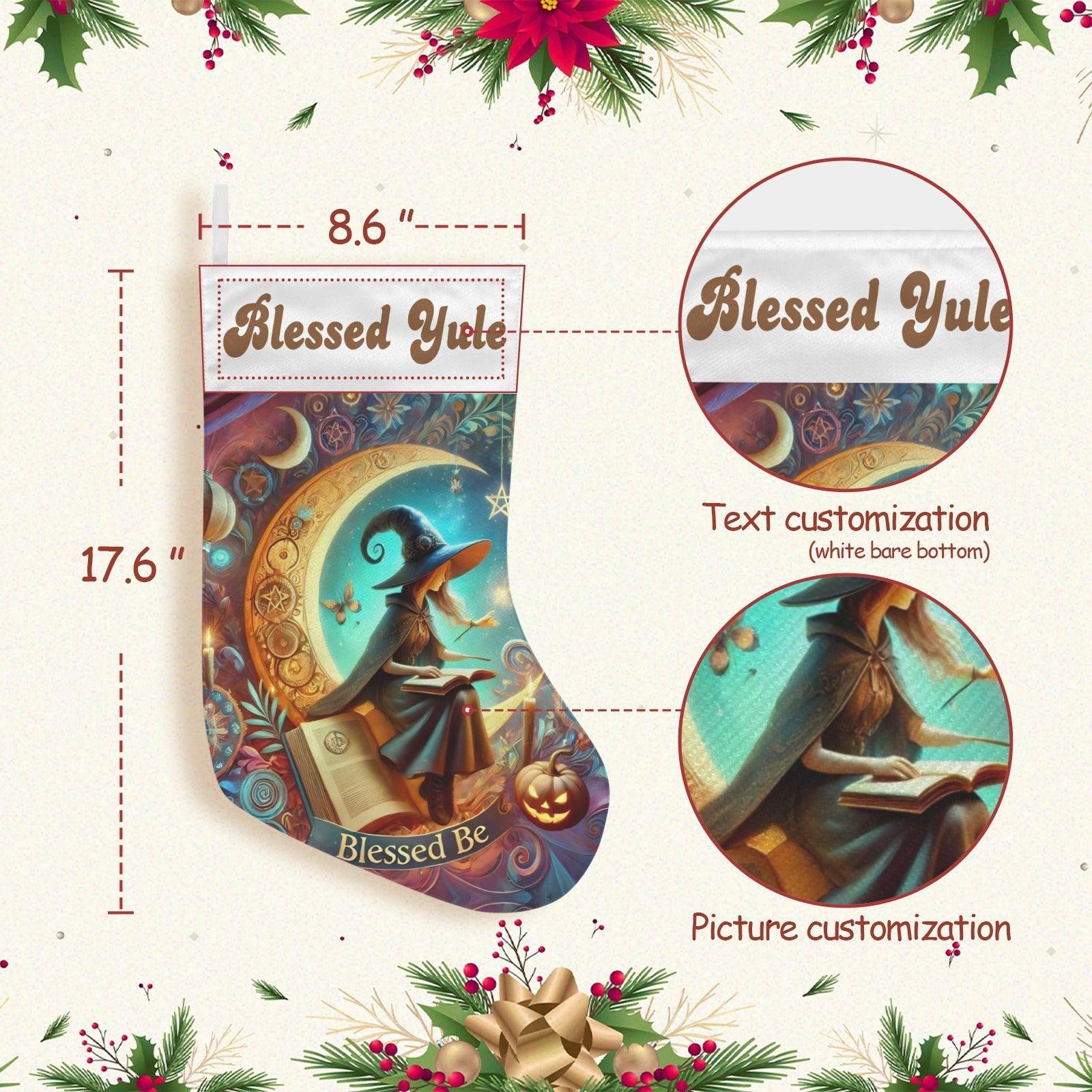 Crescent moon Witch Christmas Stocking for Yule Decorations-MoonChildWorld