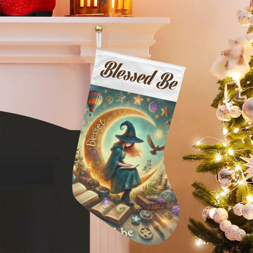 Crescent moon Witch Christmas Stocking for Yule Decorations-MoonChildWorld