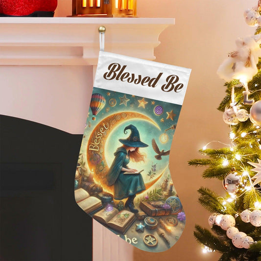 Crescent moon Witch Christmas Stocking for Yule Decorations-MoonChildWorld