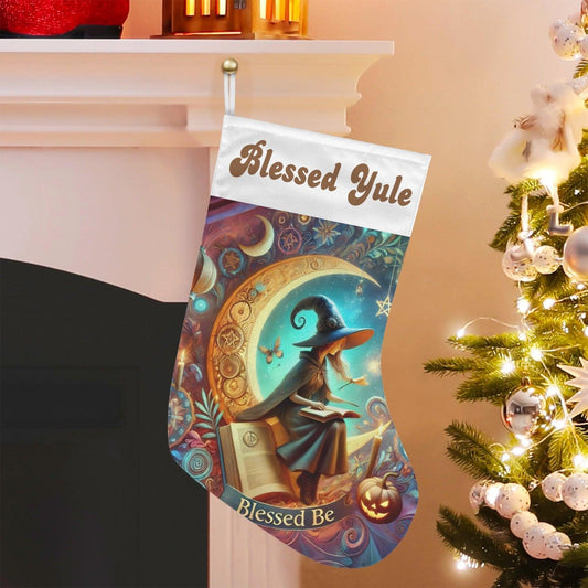 Crescent moon Witch Christmas Stocking for Yule Decorations-MoonChildWorld