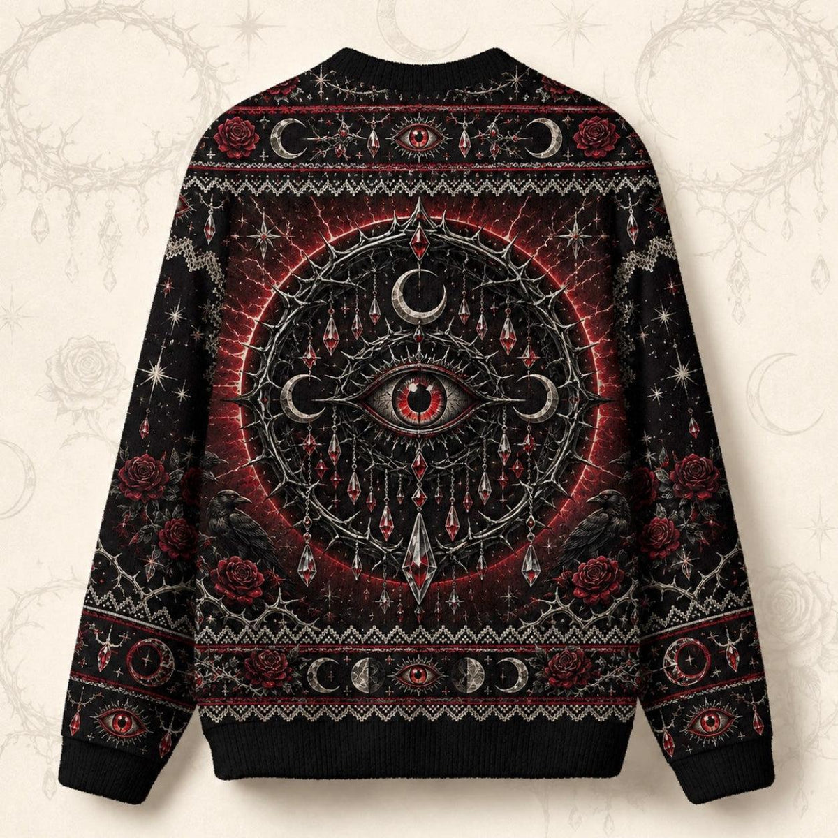 Crimson Halo Goddess Sweater Red Eye Mandala Gothic Knit back view