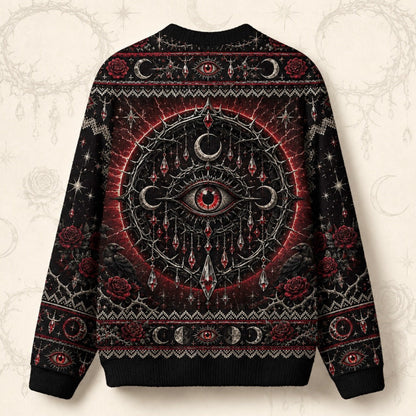 Crimson Halo Goddess Sweater Red Eye Mandala Gothic Knit back view