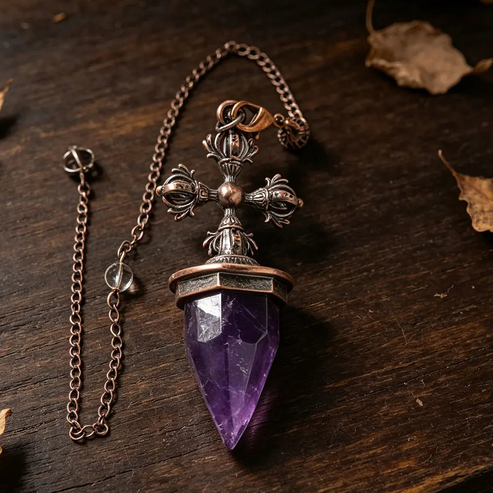 Cross Charm Crystal Pendulum for Divination and Dowsing Pendant-MoonChildWorld