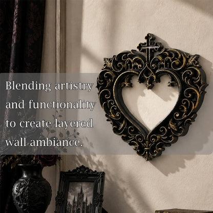 Cross heart photo frame – baroque scroll carved detail close-up