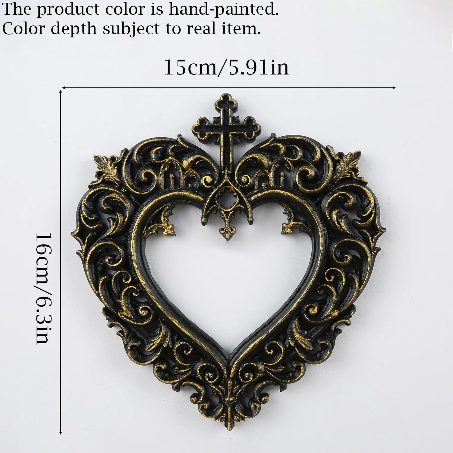 Cross heart carved frame – witchy gothic altar decor