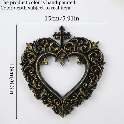Cross heart carved frame – witchy gothic altar decor